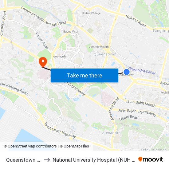 Queenstown (EW19) to National University Hospital (NUH Main Building) map