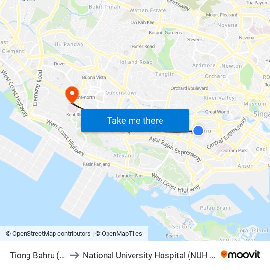 Tiong Bahru (EW17) to National University Hospital (NUH Main Building) map