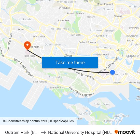 Outram Park (EW16|NE3) to National University Hospital (NUH Main Building) map