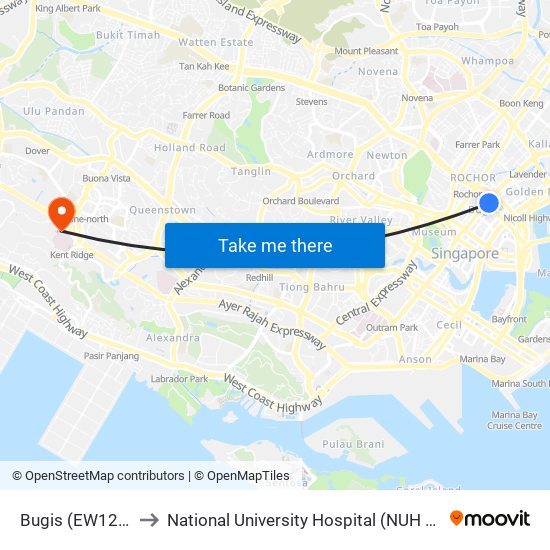 Bugis (EW12|DT14) to National University Hospital (NUH Main Building ...