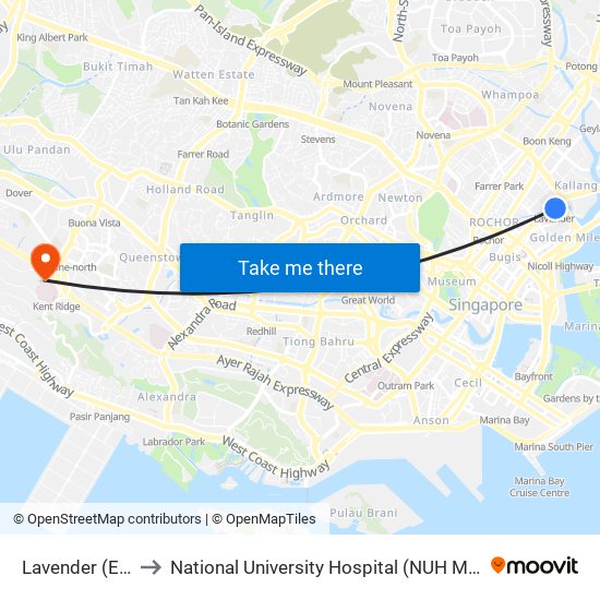 Lavender (EW11) to National University Hospital (NUH Main Building) map