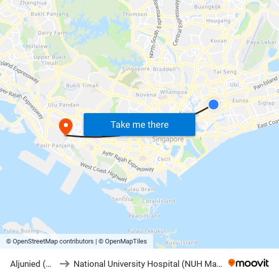 Aljunied (EW9) to National University Hospital (NUH Main Building) map