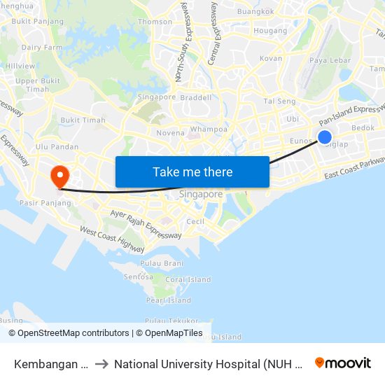 Kembangan (EW6) to National University Hospital (NUH Main Building) map