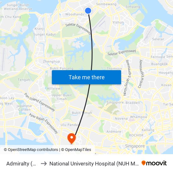 Admiralty (NS10) to National University Hospital (NUH Main Building) map