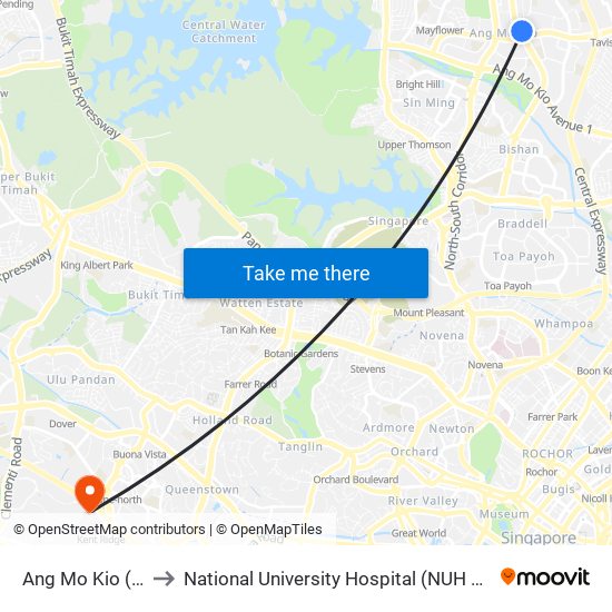 Ang Mo Kio (NS16) to National University Hospital (NUH Main Building) map