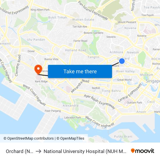 Orchard (NS22) to National University Hospital (NUH Main Building) map