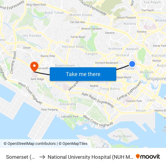 Somerset (NS23) to National University Hospital (NUH Main Building) map