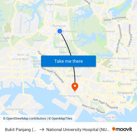 Bukit Panjang (BP6|DT1) to National University Hospital (NUH Main Building) map