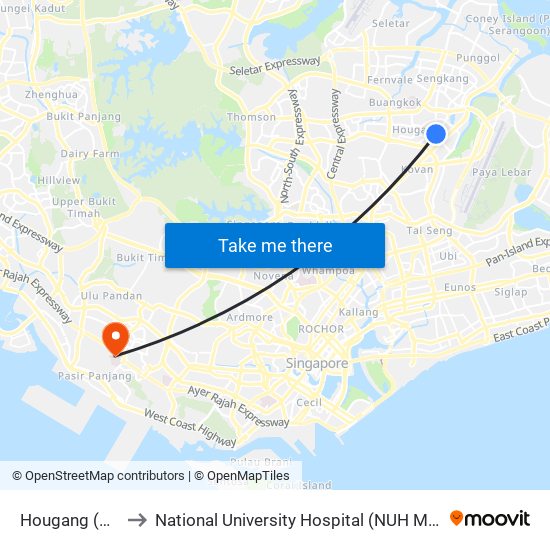 Hougang (NE14) to National University Hospital (NUH Main Building) map