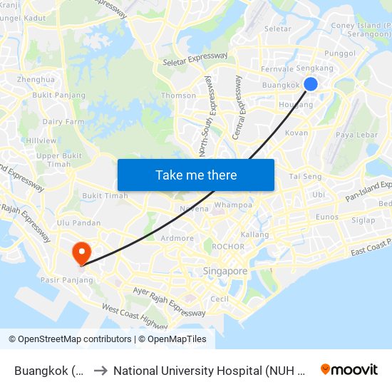 Buangkok (NE15) to National University Hospital (NUH Main Building) map