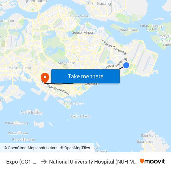 Expo (CG1|DT35) to National University Hospital (NUH Main Building) map