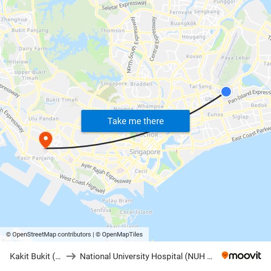 Kakit Bukit (DT28) to National University Hospital (NUH Main Building) map