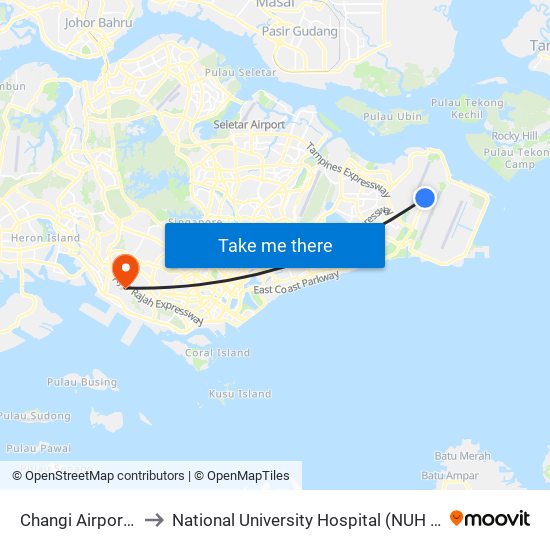 Changi Airport (CG2) to National University Hospital (NUH Main Building) map