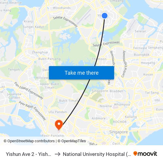 Yishun Ave 2 - Yishun Int (59009) to National University Hospital (NUH Main Building) map