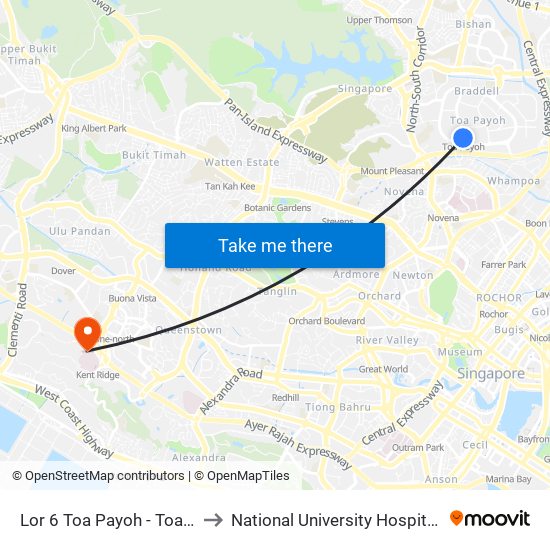 Lor 6 Toa Payoh - Toa Payoh Int (52009) to National University Hospital (NUH Main Building) map