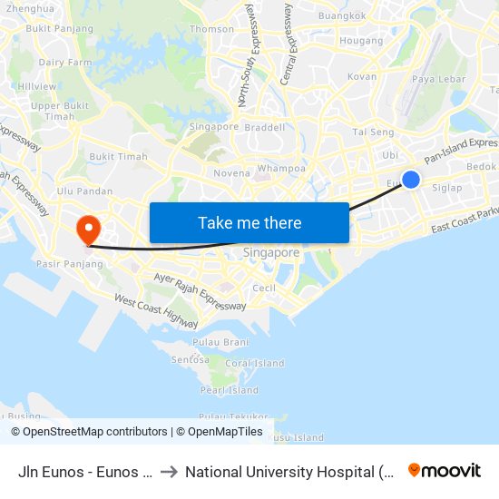 Jln Eunos - Eunos Stn (83101) to National University Hospital (NUH Main Building) map