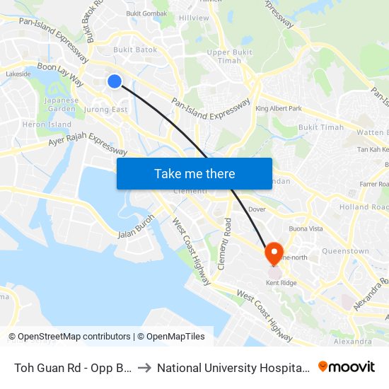 Toh Guan Rd - Opp Blk 288d (28631) to National University Hospital (NUH Main Building) map