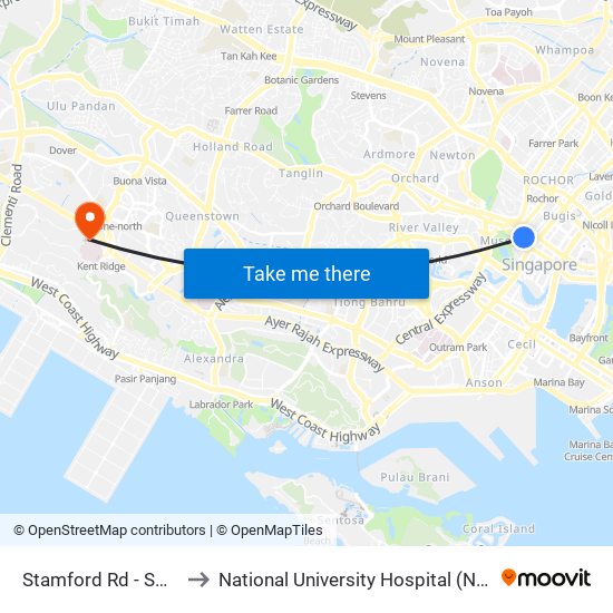 Stamford Rd - Smu (04121) to National University Hospital (NUH Main Building) map
