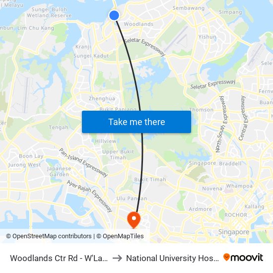 Woodlands Ctr Rd - W'Lands Train Checkpt (46069) to National University Hospital (NUH Main Building) map