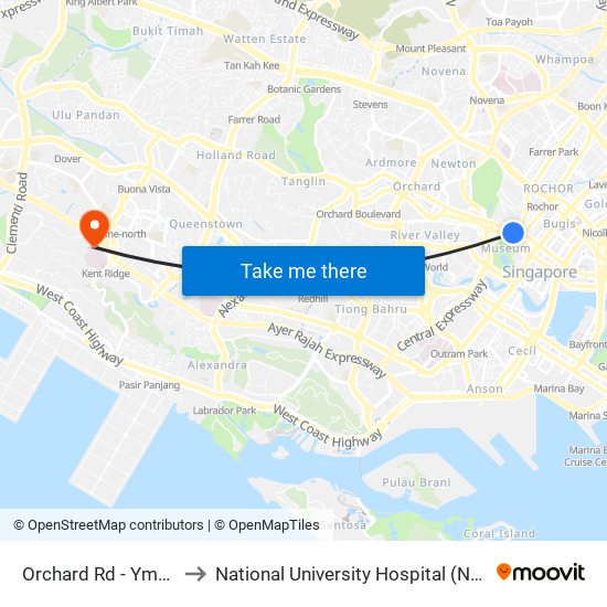 Orchard Rd - Ymca (08041) to National University Hospital (NUH Main Building) map