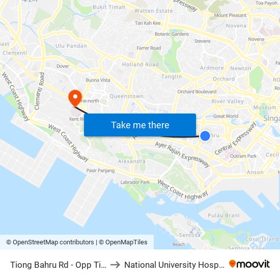 Tiong Bahru Rd - Opp Tiong Bahru Stn (10161) to National University Hospital (NUH Main Building) map