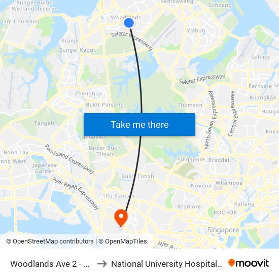 Woodlands Ave 2 - Blk 511 (46331) to National University Hospital (NUH Main Building) map