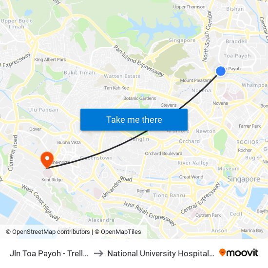 Jln Toa Payoh - Trellis Twrs (52071) to National University Hospital (NUH Main Building) map