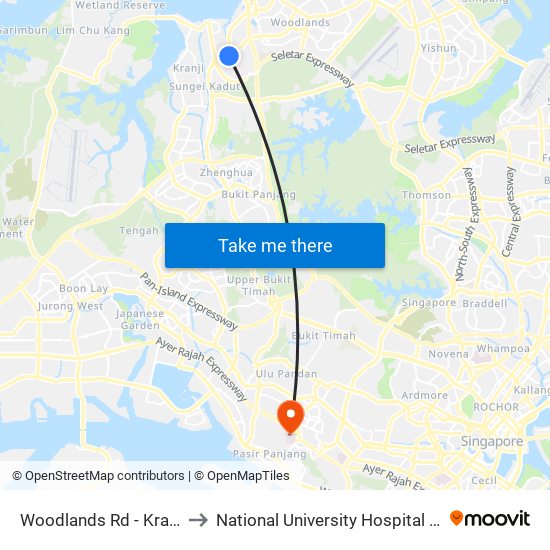 Woodlands Rd - Kranji Stn (45139) to National University Hospital (NUH Main Building) map