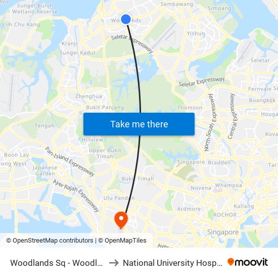 Woodlands Sq - Woodlands Temp Int (47009) to National University Hospital (NUH Main Building) map