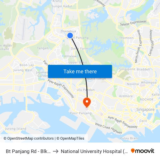 Bt Panjang Rd - Blk 183 (44259) to National University Hospital (NUH Main Building) map