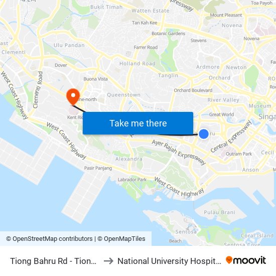 Tiong Bahru Rd - Tiong Bahru Stn (10169) to National University Hospital (NUH Main Building) map