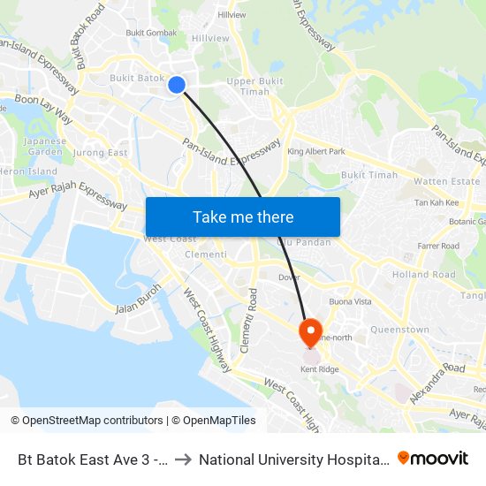 Bt Batok East Ave 3 - Blk 283 (43189) to National University Hospital (NUH Main Building) map