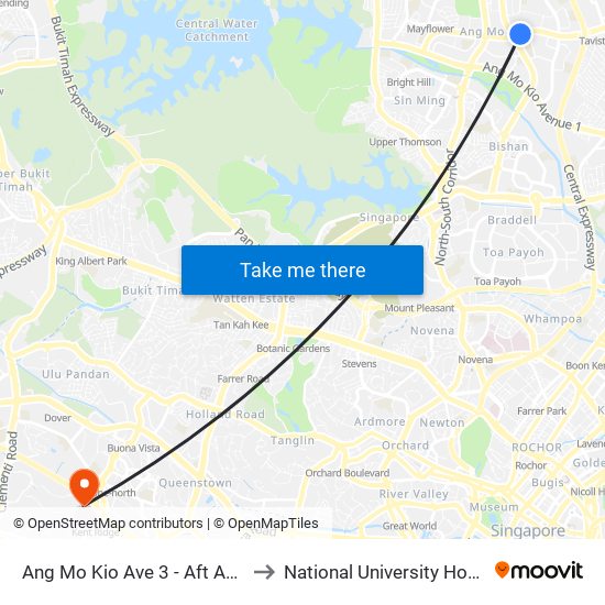 Ang Mo Kio Ave 3 - Aft Ang Mo Kio Stn Exit A (54261) to National University Hospital (NUH Main Building) map
