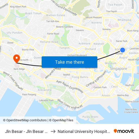 Jln Besar - Jln Besar Stn Exit A (07529) to National University Hospital (NUH Main Building) map