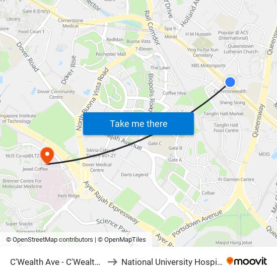 C'Wealth Ave - C'Wealth Stn Exit B/C (11169) to National University Hospital (NUH Main Building) map