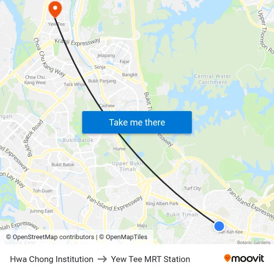 Hwa Chong Institution to Yew Tee MRT Station map
