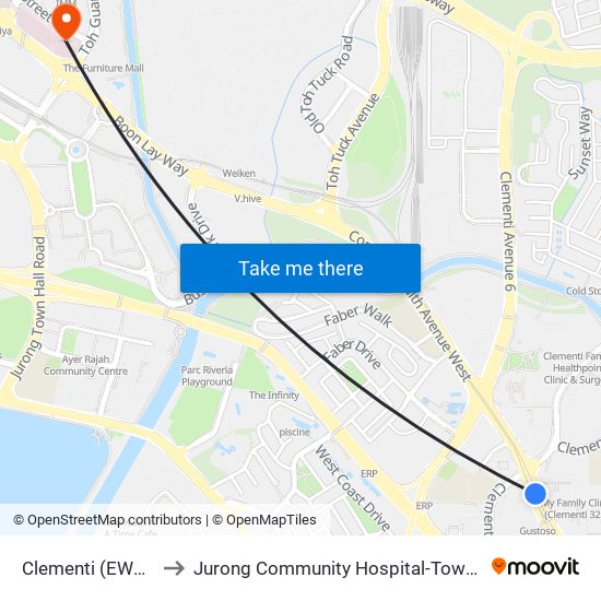 Clementi (EW23) to Jurong Community Hospital-Tower C map
