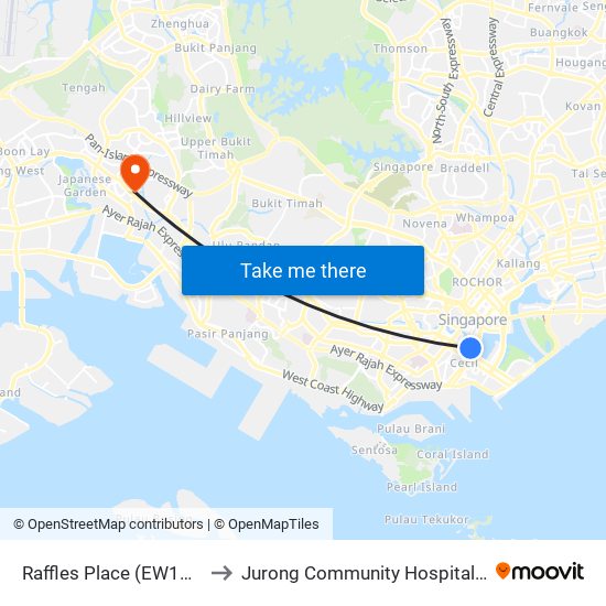 Raffles Place (EW14|NS26) to Jurong Community Hospital-Tower C map