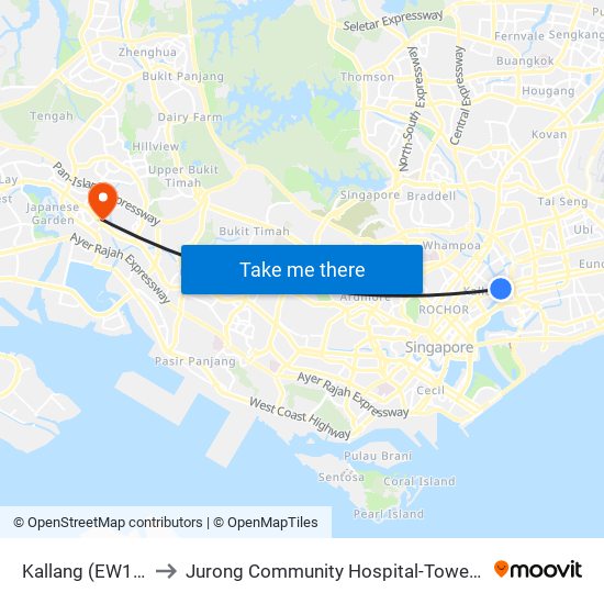 Kallang (EW10) to Jurong Community Hospital-Tower C map
