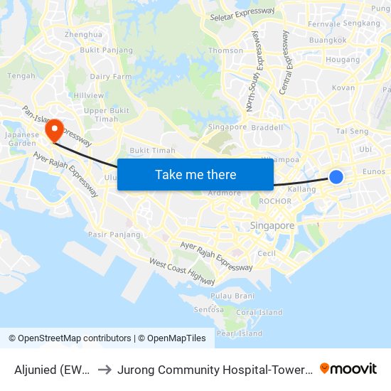 Aljunied (EW9) to Jurong Community Hospital-Tower C map