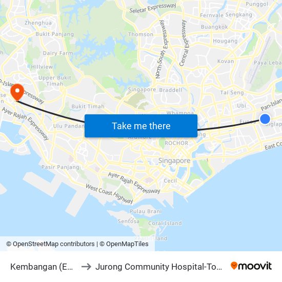 Kembangan (EW6) to Jurong Community Hospital-Tower C map