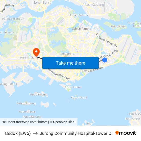 Bedok (EW5) to Jurong Community Hospital-Tower C map