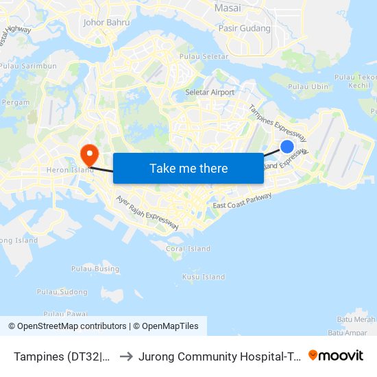 Tampines (DT32|EW2) to Jurong Community Hospital-Tower C map
