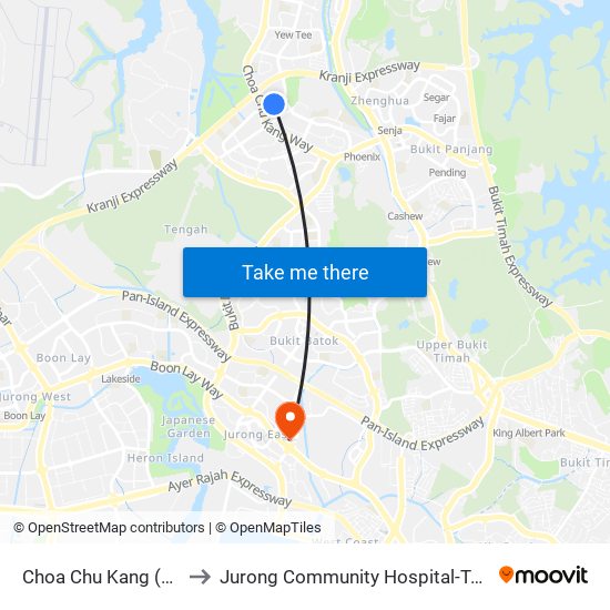 Choa Chu Kang (NS4) to Jurong Community Hospital-Tower C map