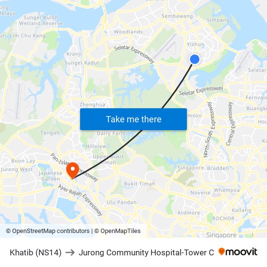 Khatib (NS14) to Jurong Community Hospital-Tower C map