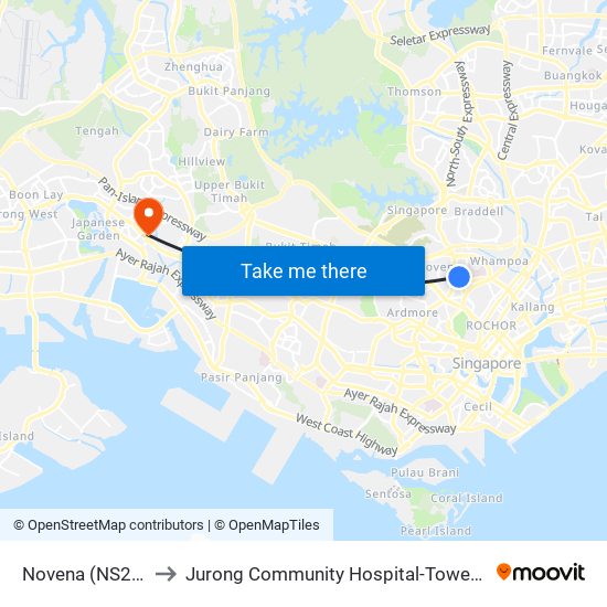 Novena (NS20) to Jurong Community Hospital-Tower C map