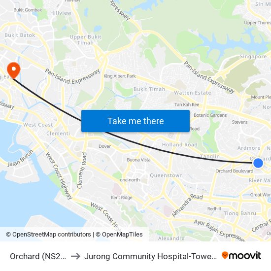 Orchard (NS22) to Jurong Community Hospital-Tower C map