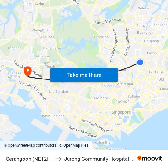 Serangoon (NE12|CC13) to Jurong Community Hospital-Tower C map