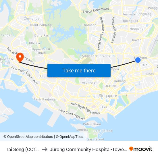 Tai Seng (CC11) to Jurong Community Hospital-Tower C map