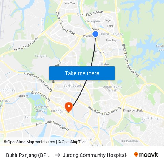 Bukit Panjang (BP6|DT1) to Jurong Community Hospital-Tower C map